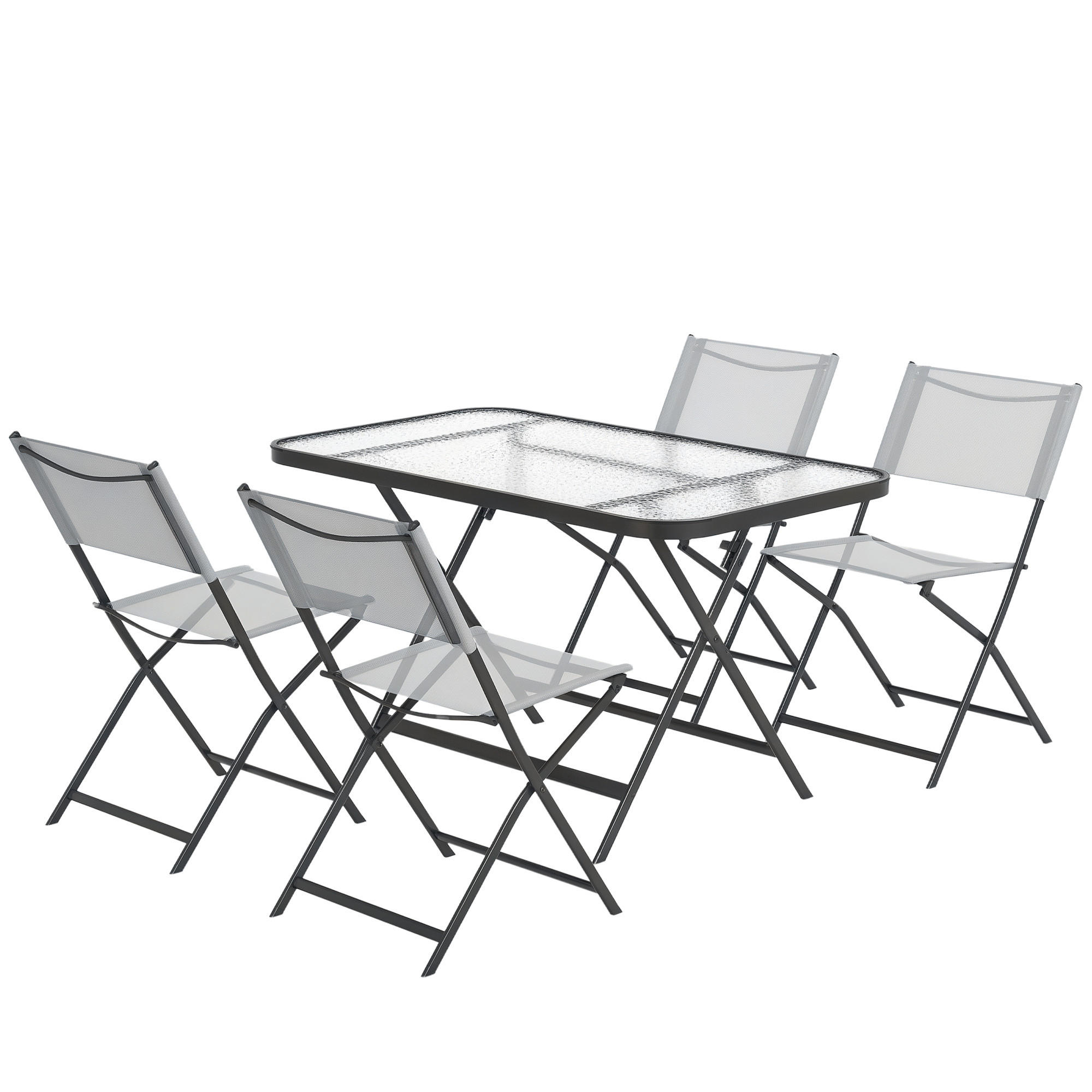 GARTENTISCHGRUPPE DE-18089 klappbar, 4 Sitzer, Glasplatte Grau - Grau, Metall - ComfortXL