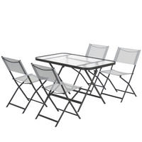GARTENTISCHGRUPPE DE-18089 klappbar, 4 Sitzer, Glasplatte Grau - Grau, Metall - ComfortXL