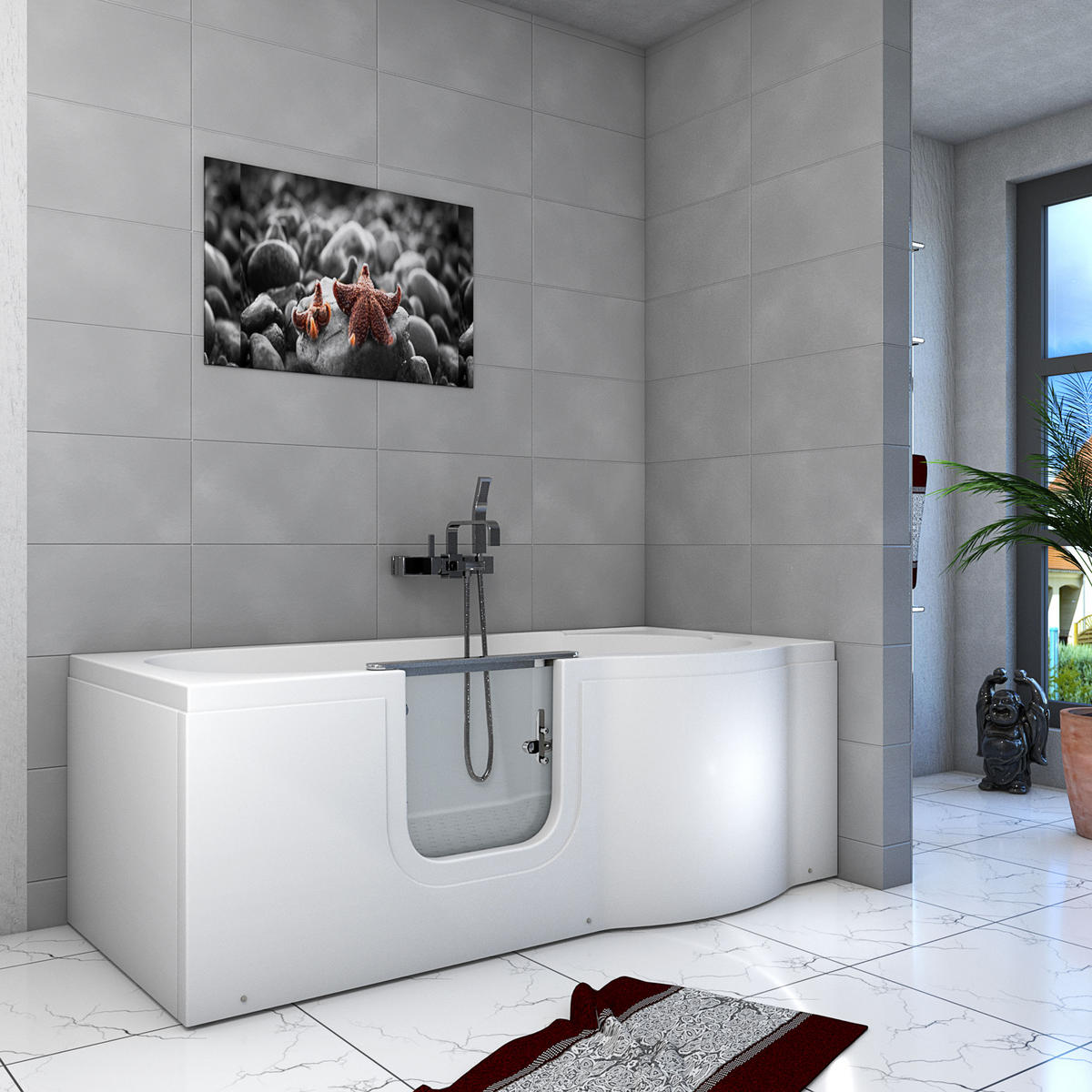 SENIORENBADEWANNE mit Tür S12-L 170x85cm - Weiß, Glas/Kunststoff (85/60/170cm) - AcquaVapore by Sandra Jentho