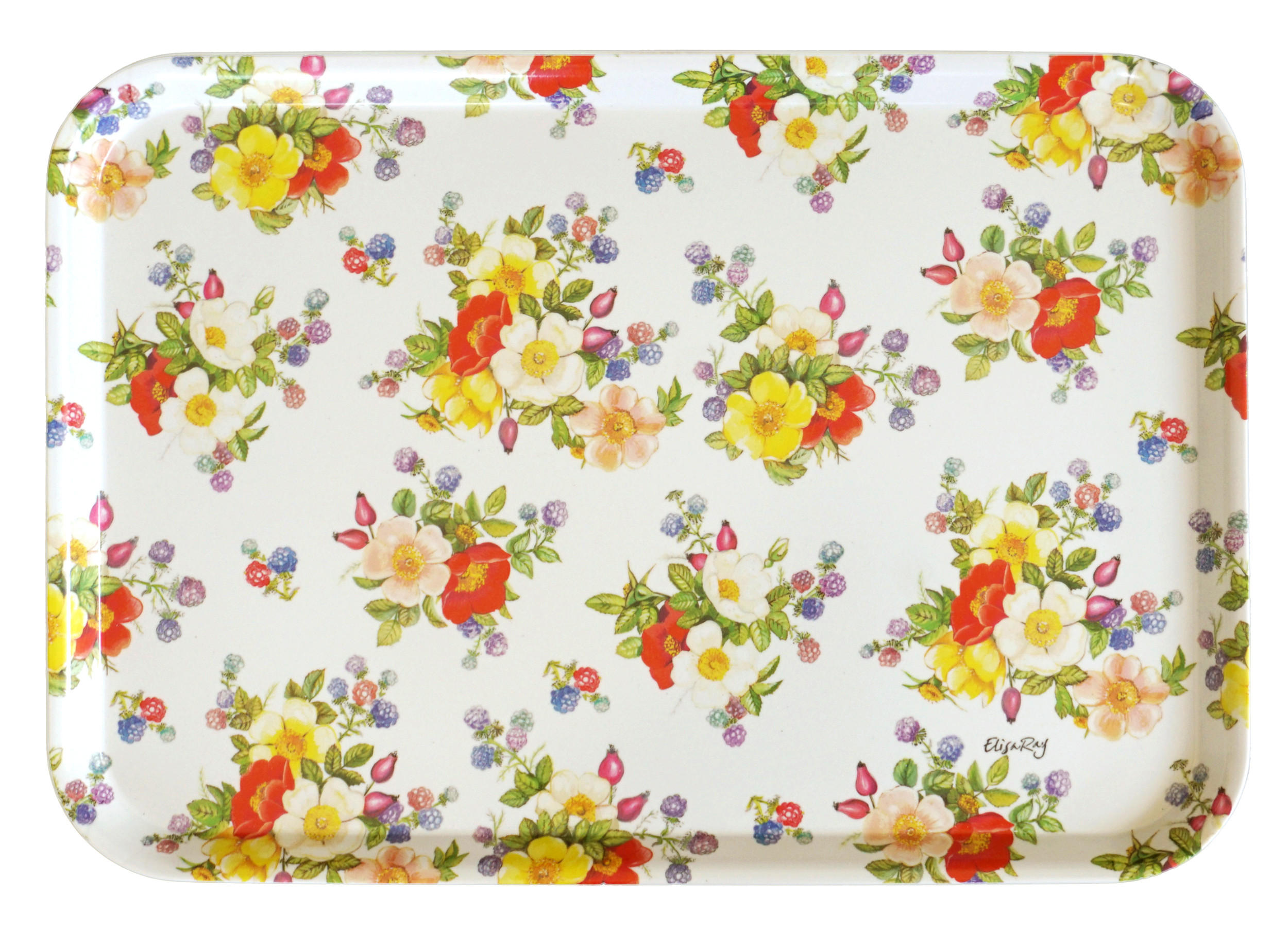 TABLETT Wildrosen, rechteckige Melamin Serviertablett 45x31 cm - Multicolor, Kunststoff (31/2/45cm) - Lashuma