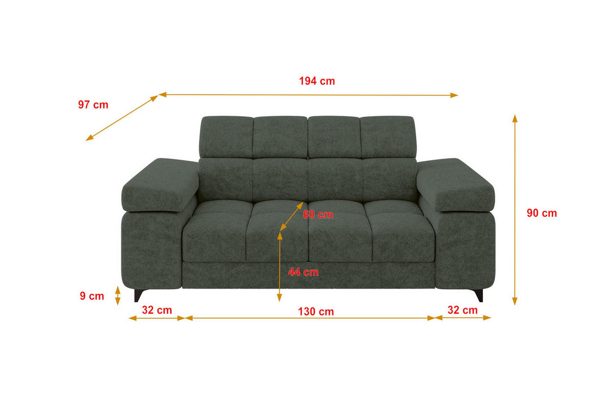 SOFA 2-Sitzer LORD-S1 194x97x90 cm Grün Chenille - Grün, Holzwerkstoff/Textil (194/90/97cm) - ALTDECOR