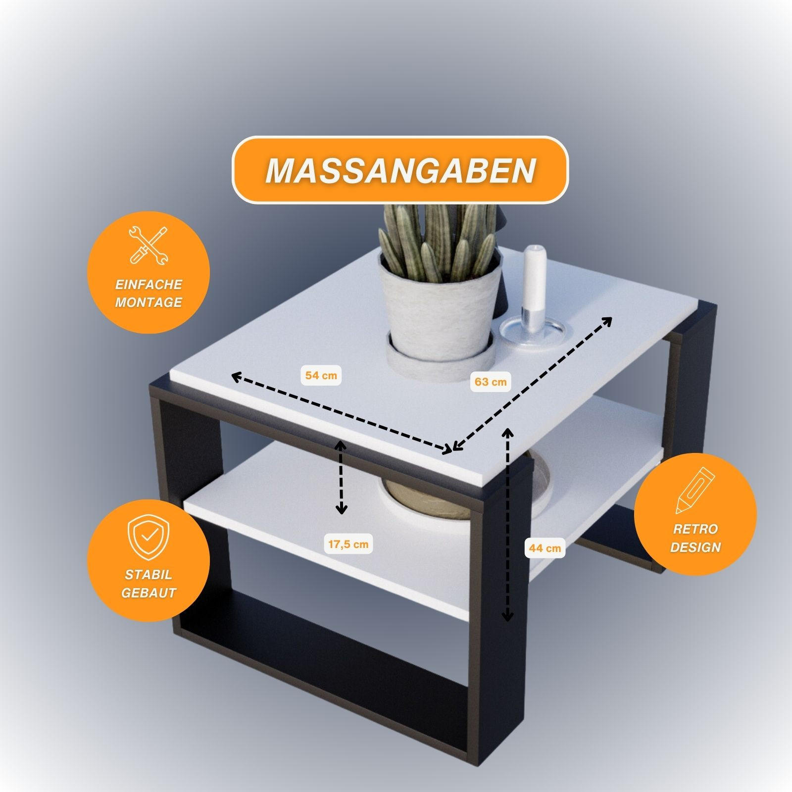 COUCHTISCH Holzwerkstoff rechteckig stabil Weiß 44/54/63cm - Schwarz/Weiß, Holzwerkstoff (54/63/44cm) - CraftPAK