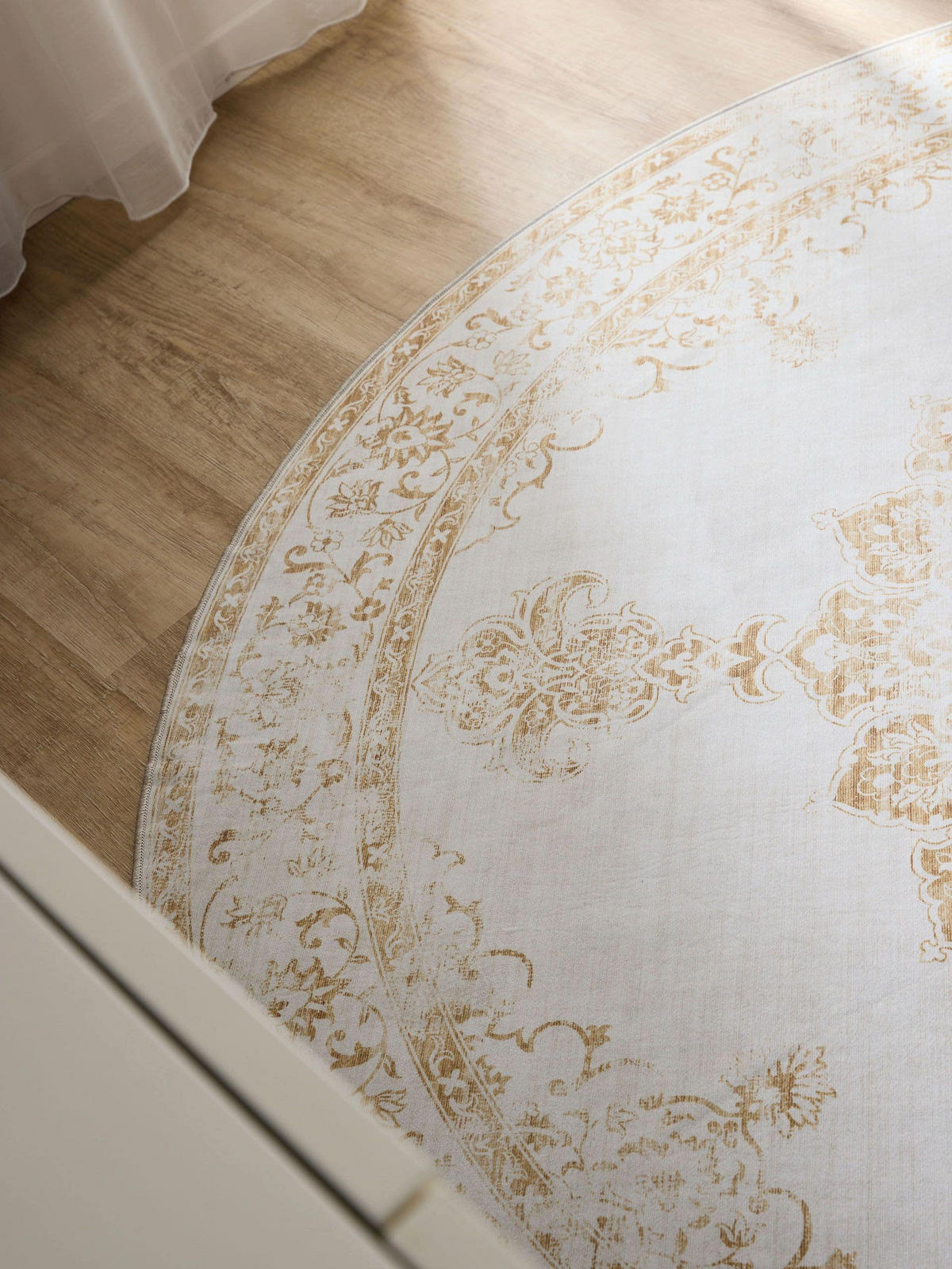 VINTAGE-TEPPICH George waschbar ø 160 cm rund - Gelb/Creme, Kunststoff (160/160cm) - benuta