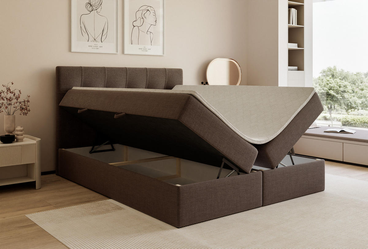 BOXBETT VENUS 200/200 cm, mit Matratze und Topper, Braun - Braun, Holzwerkstoff/Textil (200/200cm) - Idohome