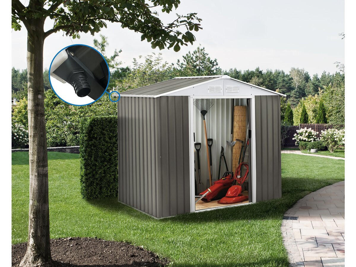 GERÄTESCHUPPEN AUS METALL Dallas mit Dachrinne Taupe - Taupe, Metall (277/202/191cm) - Habitat Garten