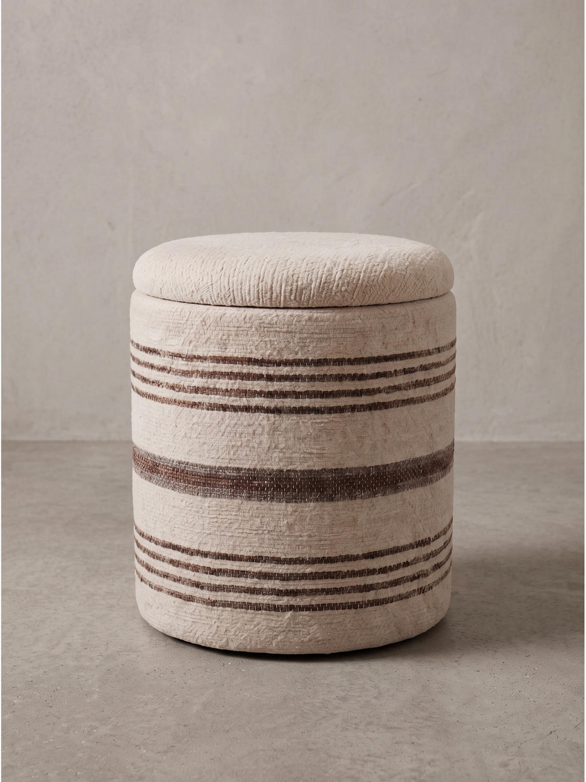 SITZHOCKER RHONE, Stoff, mit Textilbezug, Beige-Braun, Ø 40 x 45 cm - Beige, Textil (40/45/40cm) - KADIMA DESIGN