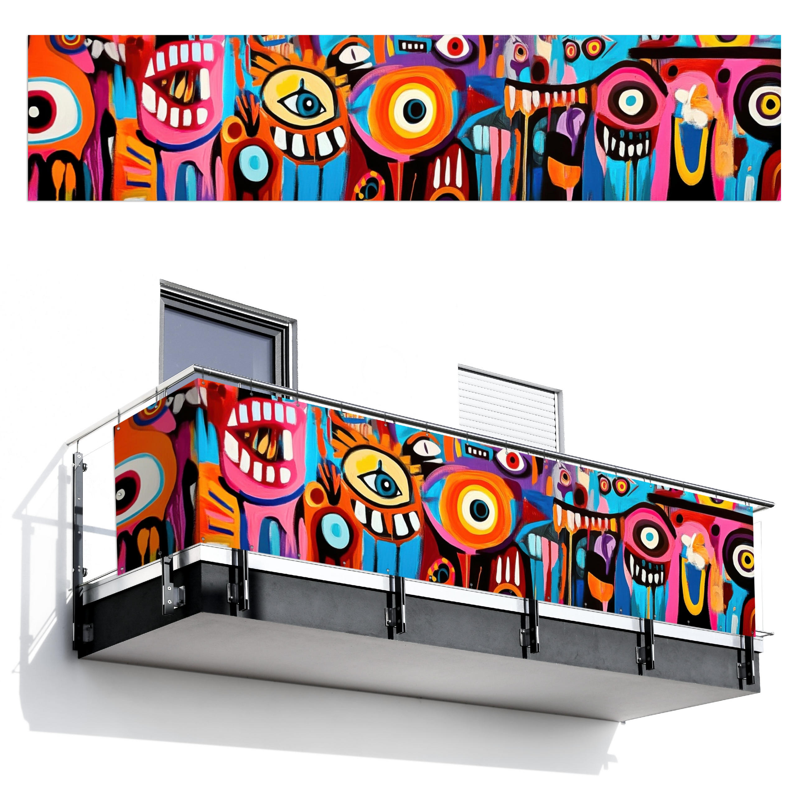 MuchoWow BALKONOVÁ ZÁSTĚNA Abstraktní - Obličej - Barevné 500x110 cm