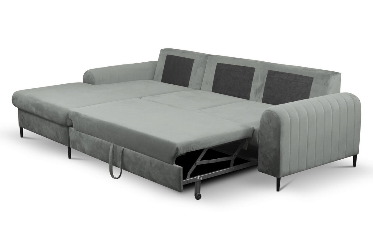 ECKSOFA VERONA L-S Grau Velours-Stoff mit Schlaffunktion - Grau, Holz (251/164cm) - MASSENO