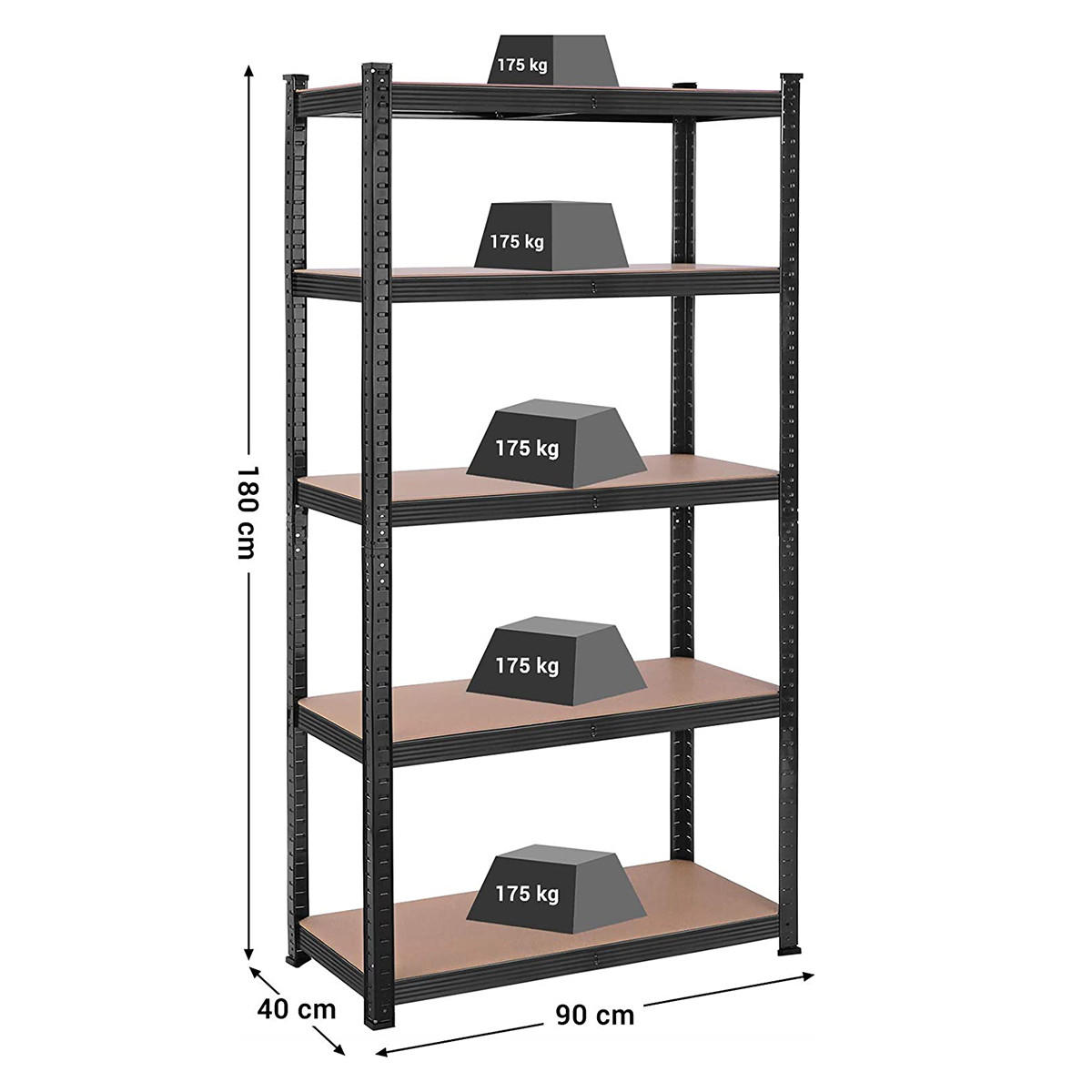 REGAL im Industrial-Stil mit 5 Ebenen, umwandelbar in einen Schreibtisch - L90 x H180 cm - Schwarz, Holzwerkstoff (40/180/90cm) - Calicosy