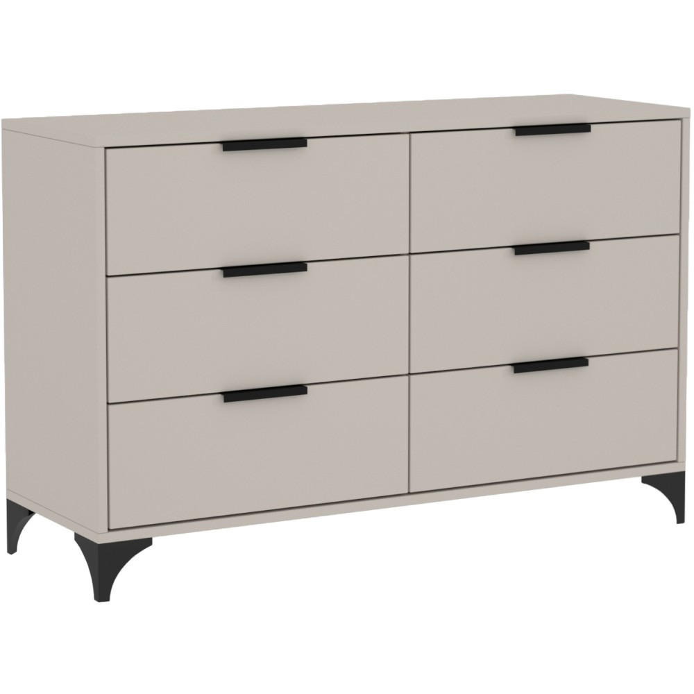 KOMMODE Home mit 6 Schubladen, 120 cm, mit Griffen, Kaschmir - Kaschmir/Schwarz, Holzwerkstoff (120/80/40cm) - Beautysofa
