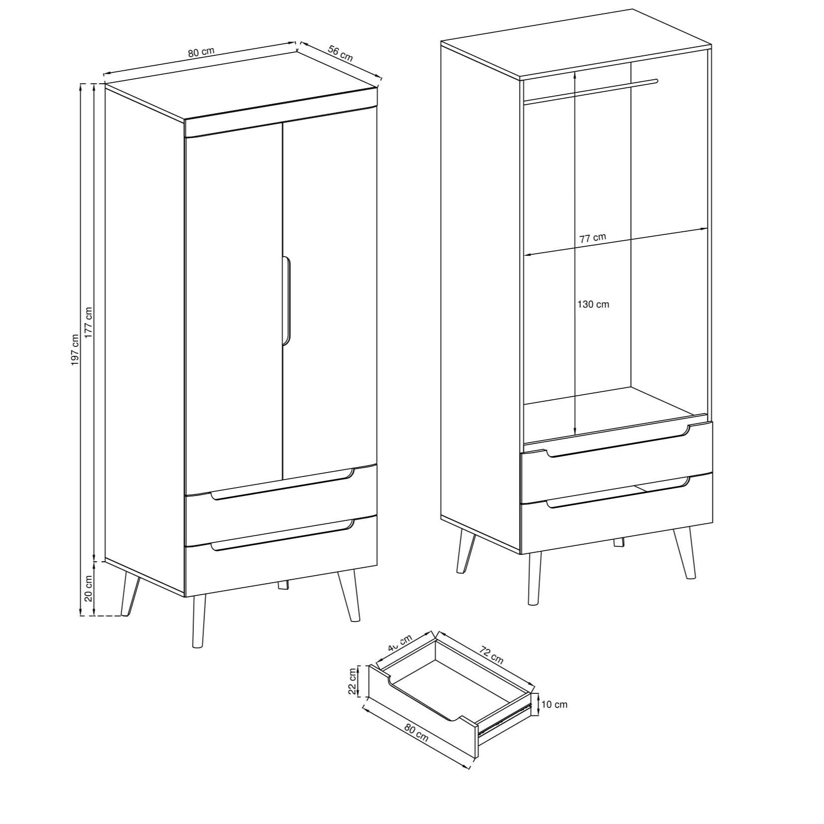 DREHTÜRENSCHRANK NORDICO 80/197/56 cm 2-türig Eiche Artisan - Eiche Artisan, Holzwerkstoff (80/197/56cm) - MASSENO