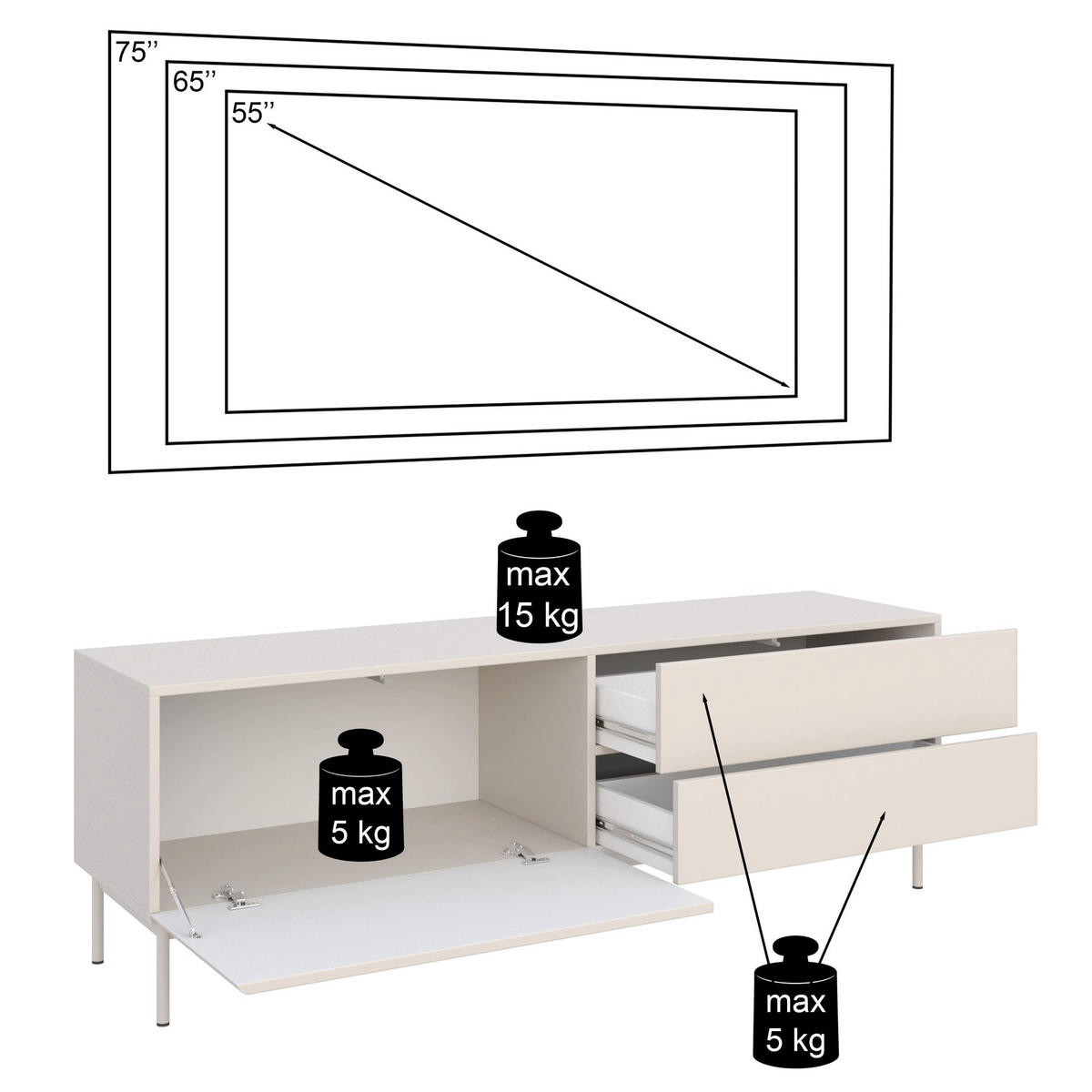 TV-STOLEK Olio Černá 160 cm - černá, kov/kompozitní dřevo (160/52/38.6cm) - Selsey