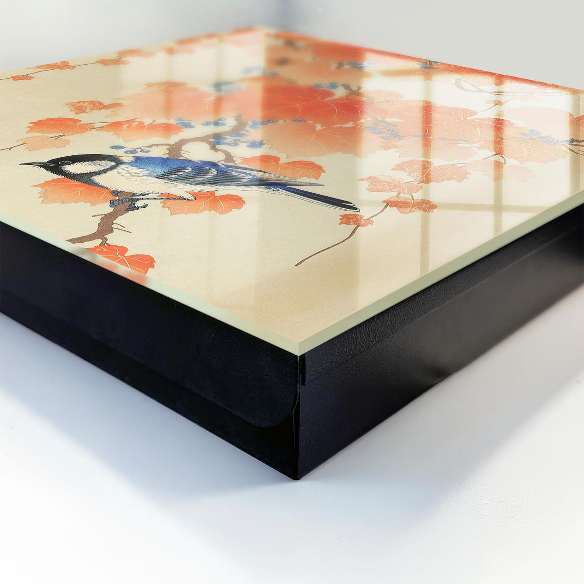 SCHLÜSSELBOX Schwarz 30x30 cm- Türöffnung nach rechts - Vogel und Blätter - Orange, Metall (30/30/5cm) - TULUP