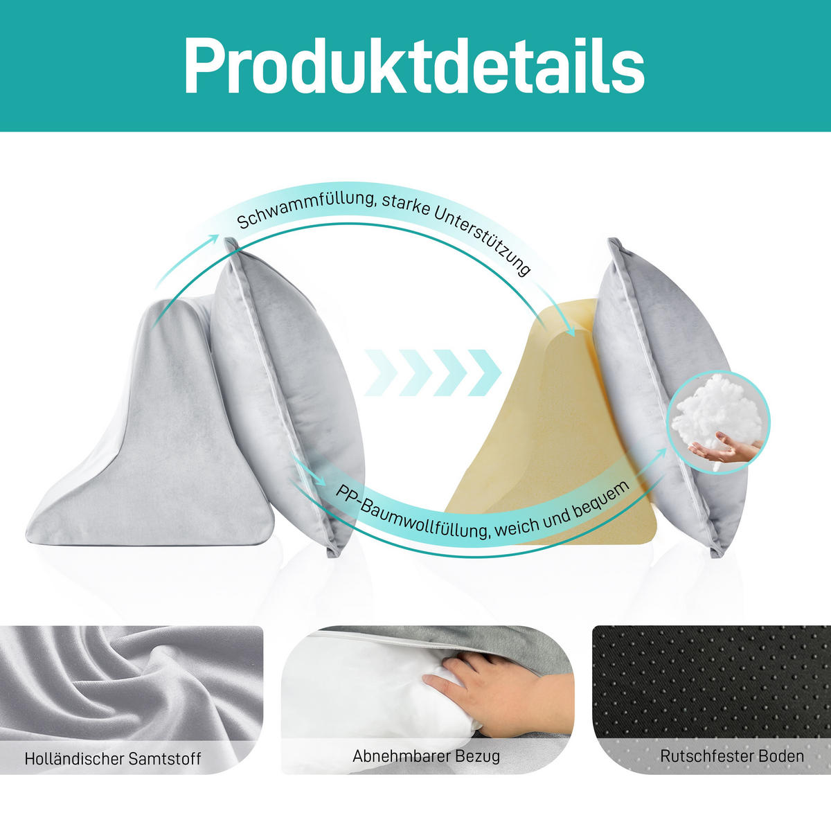 RÜCKENKISSEN - Grau, Textil (58/75cm) - Vercart