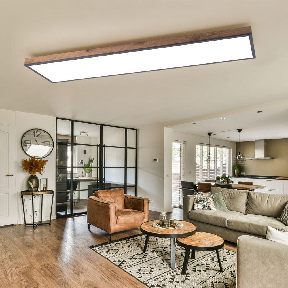 LED DECKENLEUCHTE Holzoptik Braun - Braun, Metall (120/30/7.5cm) - Globo Lighting