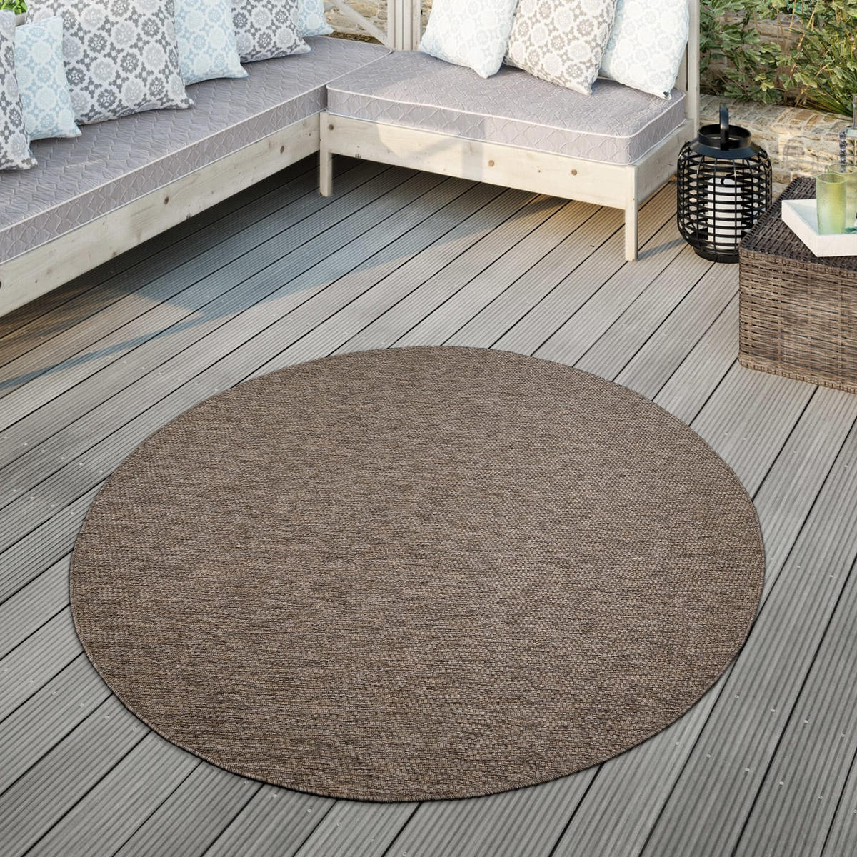 OUTDOORTEPPICH Taupe Ø 120 cm - Taupe, Kunststoff (120/120cm) - TT Home