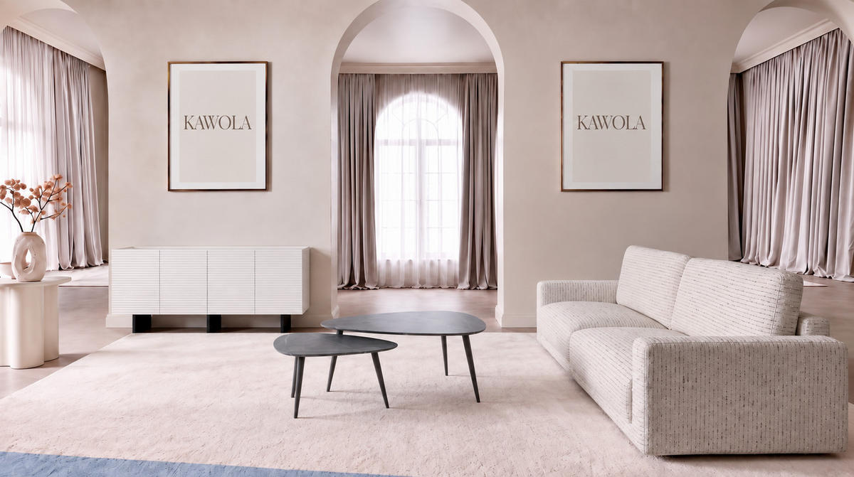 SOFA MARLIN Beige Bouclé - Beige/Schwarz, Kunststoff/Textil (262/80/100cm) - KAWOLA