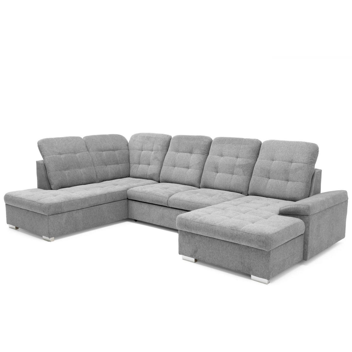 ECKSOFA U-Form OLIVIA U Links mit Schlaffunktion 124x257 Velours Hellgrau - Silberfarben/Hellgrau, Holz/Kunststoff (320/103/202cm) - Muffo