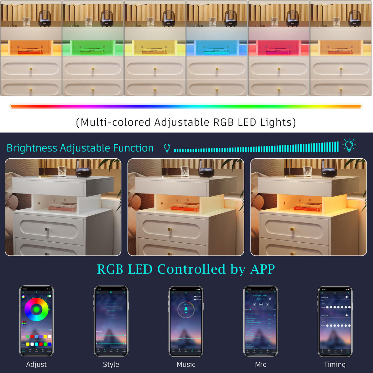NACHTTISCH 100/60/40 cm Weiß aus Spanplatte mit LED-Beleuchtung - Weiß, Holzwerkstoff (100/60/40cm) - OKMYHOME