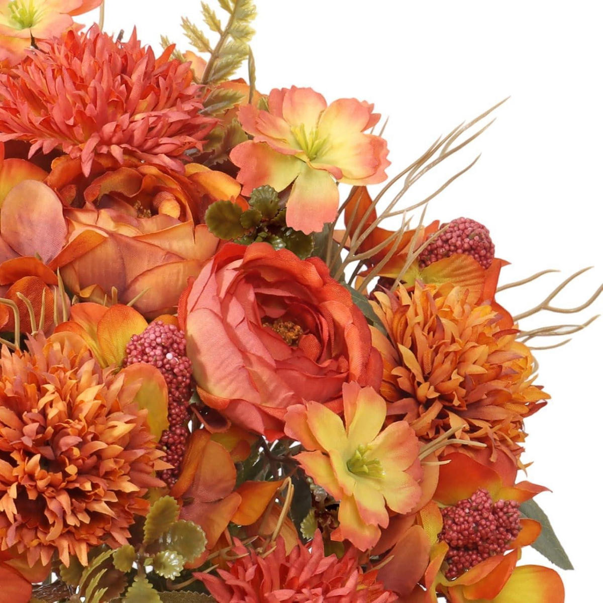 KUNSTBLUMEN Herbststrauß 2er Set Pfingstrosen Chrysanthemen 32 cm Orange - Orange, Textil (30cm)