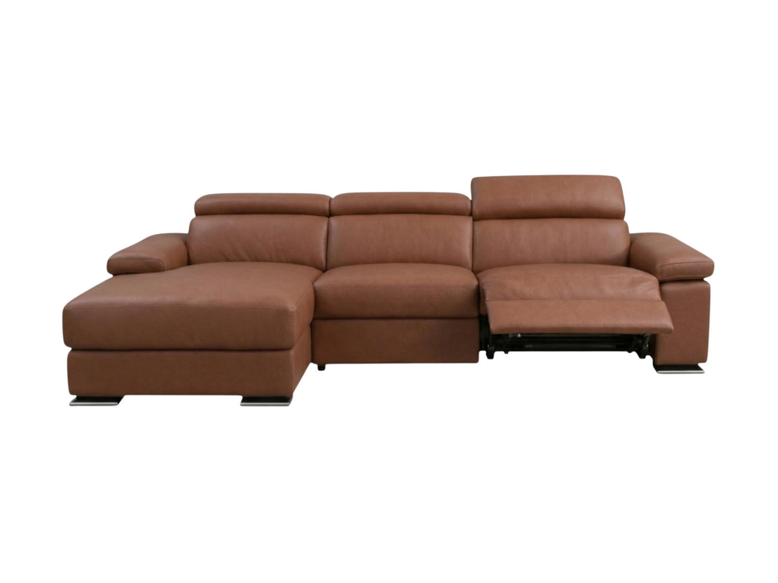 ECKSOFA Plutone Echtleder mit 1 x Relaxfunktion Cognacbraun - Cognac, Leder/Metall (286/165cm)