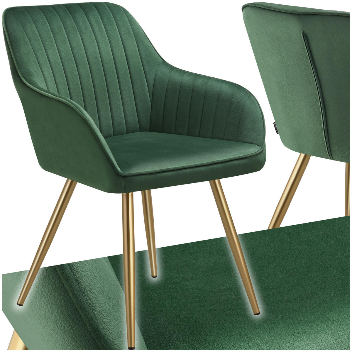 ESSZIMMERSTUHL 1er Set Marilyn 58 x 62 x 82 cm dunkelgrün/gold - Dunkelgrün/Goldfarben, Kunststoff (58/82/62cm) - tectake