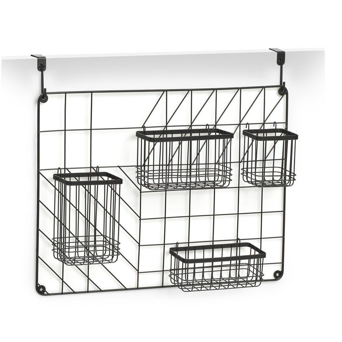 KÜCHENORGANIZER zum Aufhängen an der Tür+5 Körbe 46/12/60 cm - Schwarz, Metall (12/60/46cm) - ZELLER
