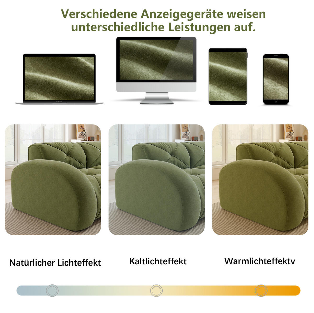 SOFA 204/95/76 cm in Grün aus Chenille - Grün, Textil (95/76/204cm) - Flora Grace