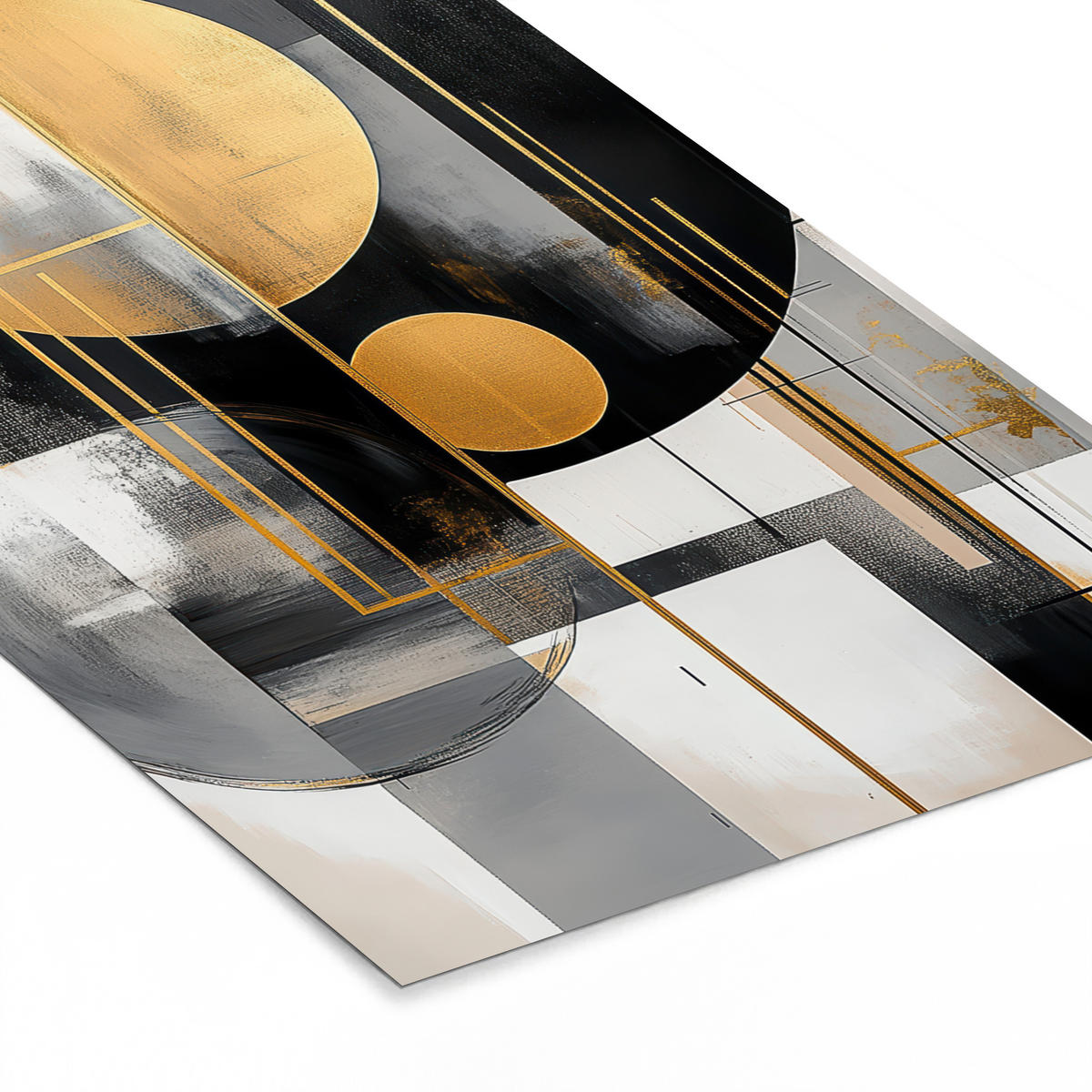 GERAHMTES BILD Abstrakt - Gold - Silber - Formen - Ästhetisch - Modern 80x120 cm - Goldfarben, Papier (80/120cm) - MuchoWow
