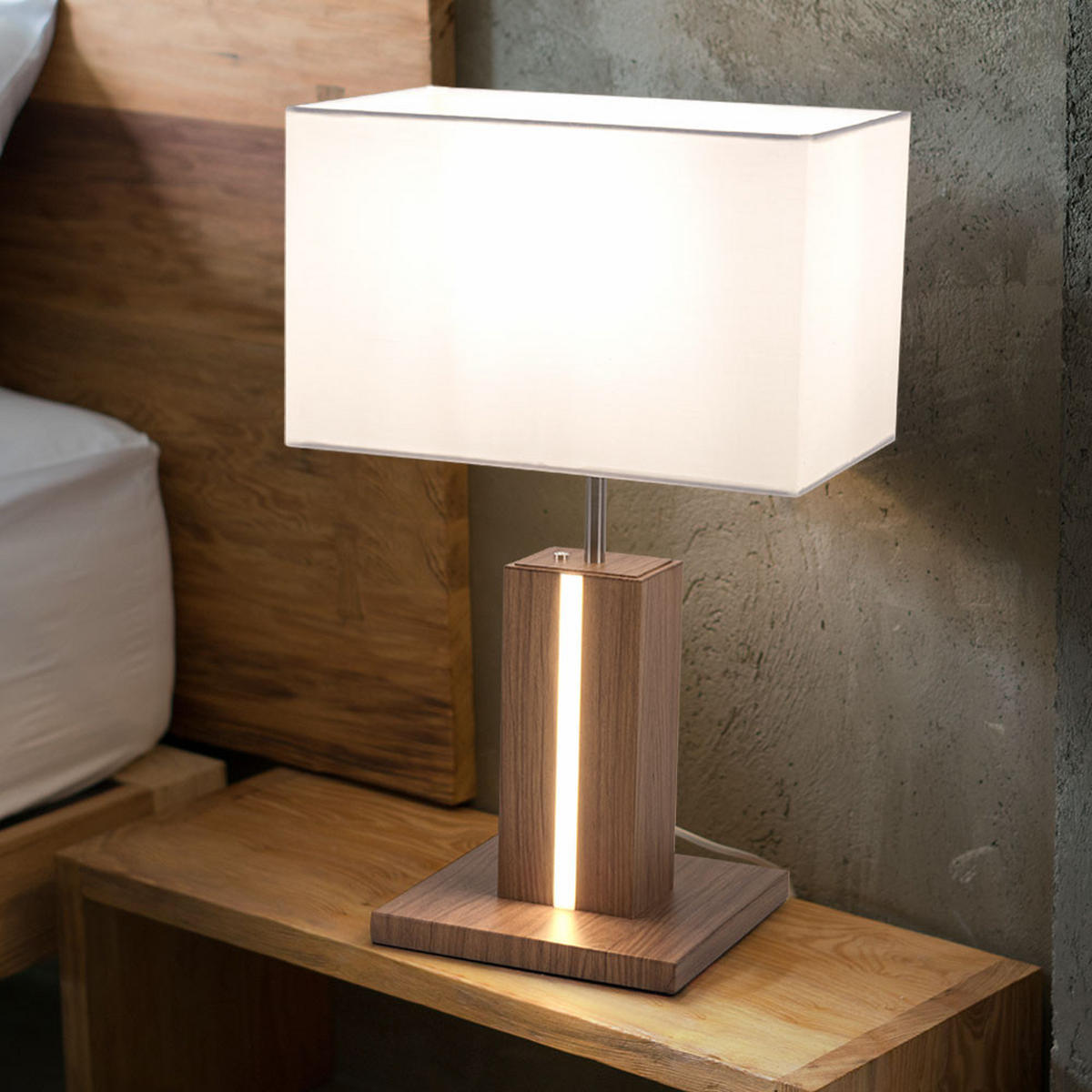 LED TISCHLEUCHTE Amanda Weiß Holzoptik - Weiß, Kunststoff (32/20/48cm)