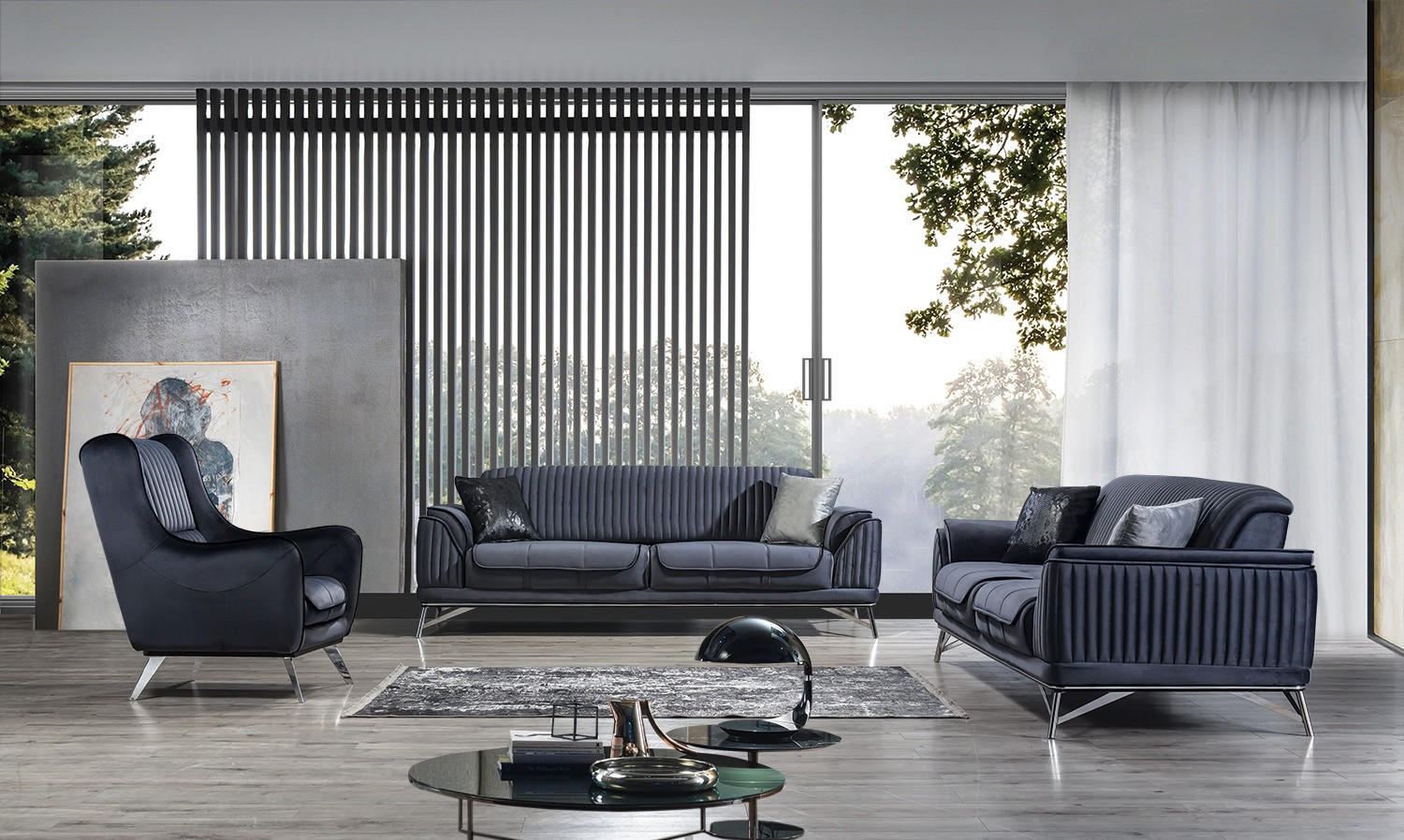 Thumbnail - Villa Möbel Sitzgarnitur, Anthrazit, Holz, 5-Sitzer, 187x85x100 cm, Wohnzimmer, Sofas & Couches, Sitzgarnituren