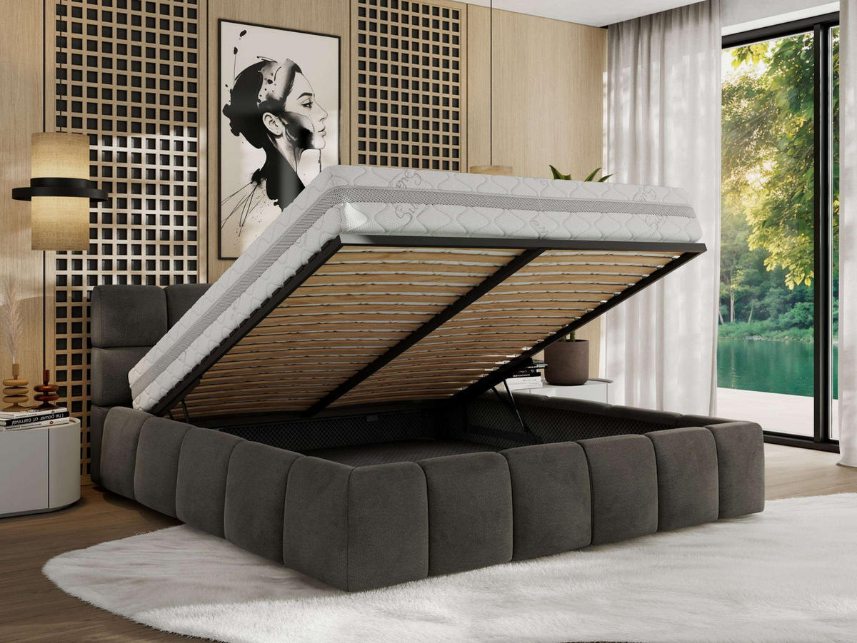 POLSTERBETT NIRA CLASSIC 140/200 - Dunkelgrau Velvet - ohne Matratze - Dunkelgrau, Textil (140/200cm) - MKS