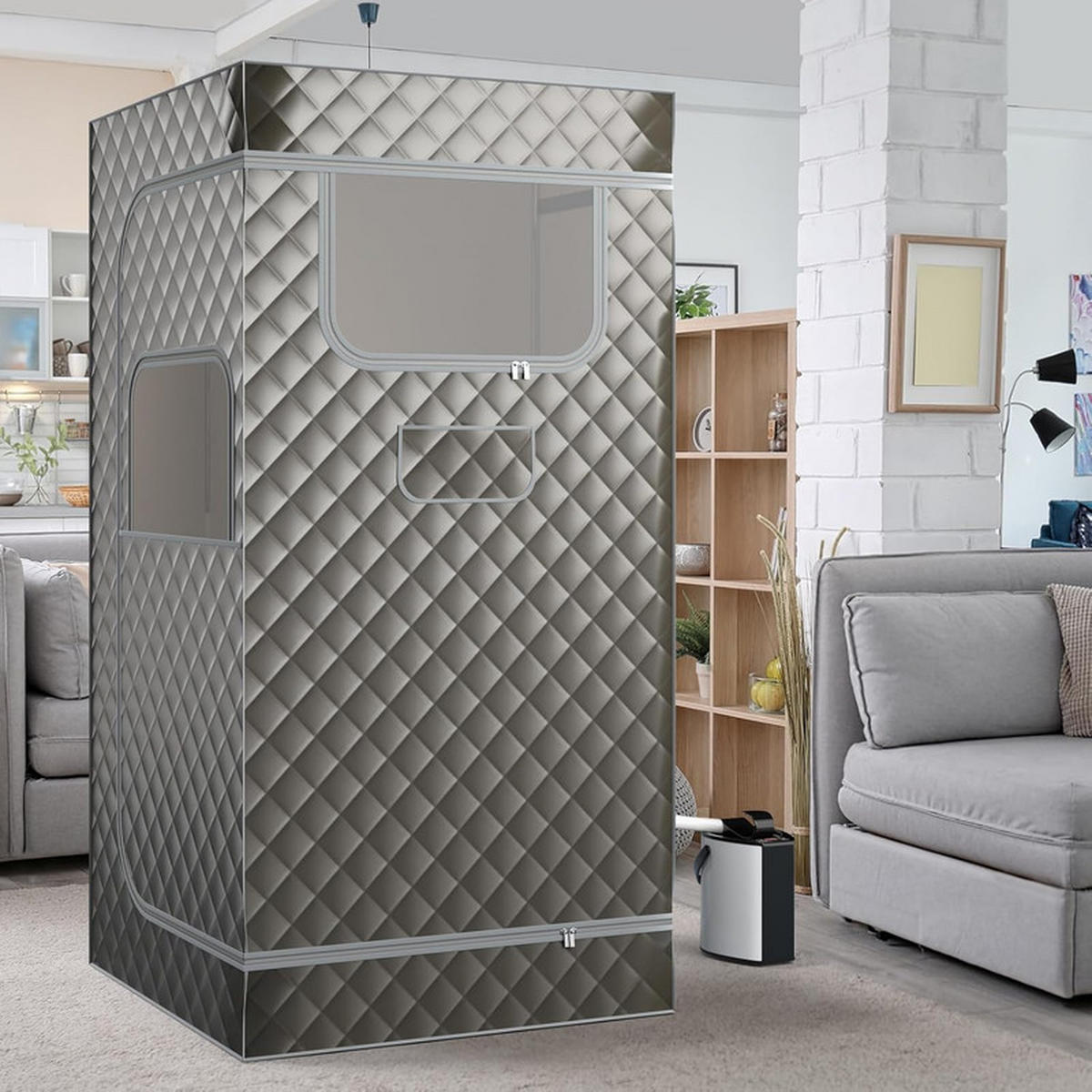 DAMPFSAUNA Tragbare grau - Grau, Textil (91/183/91cm) - COSTWAY
