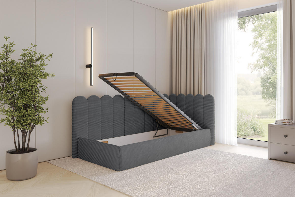 EINZELLBETT Jugendbett mit Bettkasten, Links - ARTY 80x200 Dunkelgrau - Graphitfarben, Holzwerkstoff/Textil (80/200cm) - ALTDECOR