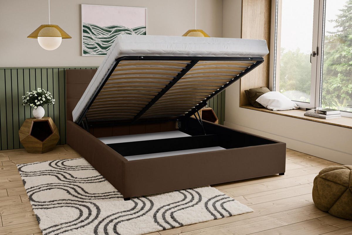 POLSTERBETT JESSA mit Kopfteil, 160 x200 cm, Doppelbett mit Bettkasten und Lattenrost aus Velourstoff, Velourstoff, Frabe: Braun - Braun, Holz/Kunststoff (160/200cm) - VENASI MÖBEL