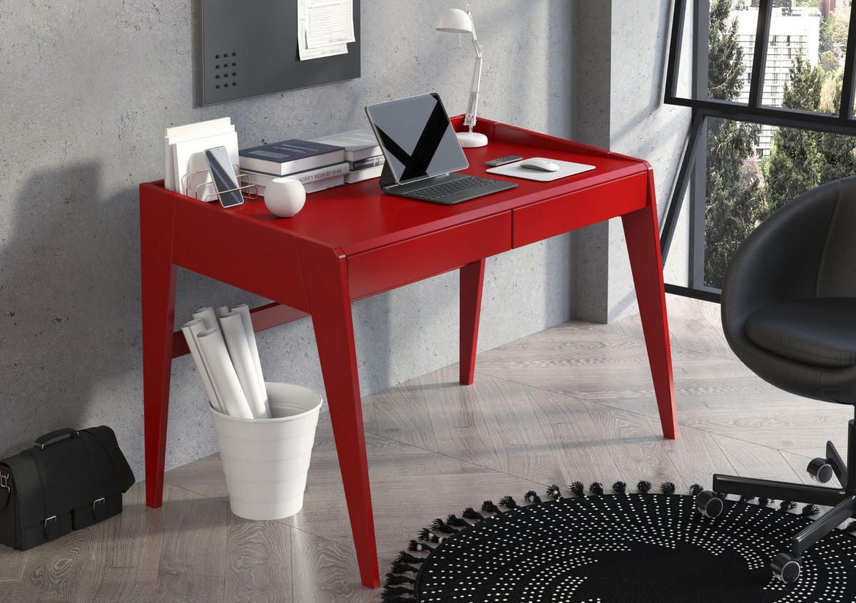 SCHREIBTISCH Lisa, 125/70/81 cm in Rot, Buchenholz - Rot, Holz/Buchenholz (70/125/81cm) - Visby