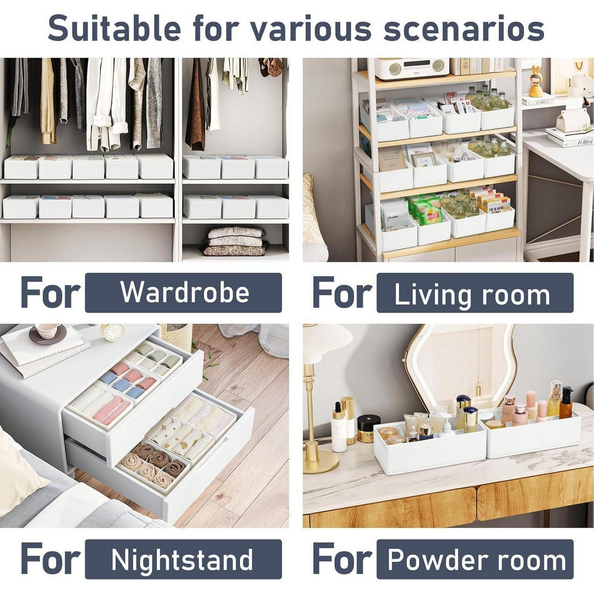 SCHUBLADEN Organizer 8er Set 30 x 15 x 9 cm Weiß - Weiß, Textil (15/9/30cm)
