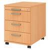 ROLLCONTAINER - 3 Materialschubladen 58/42,8/59 cm in Buchefarben Streifengriff (Kunststoff) - Buchefarben, Holzwerkstoff (42.8/59/58cm) - bümö