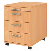 ROLLCONTAINER - 3 Materialschubladen 58/42,8/59 cm in Buchefarben Streifengriff (Kunststoff) - Buchefarben, Holzwerkstoff (42.8/59/58cm) - bümö