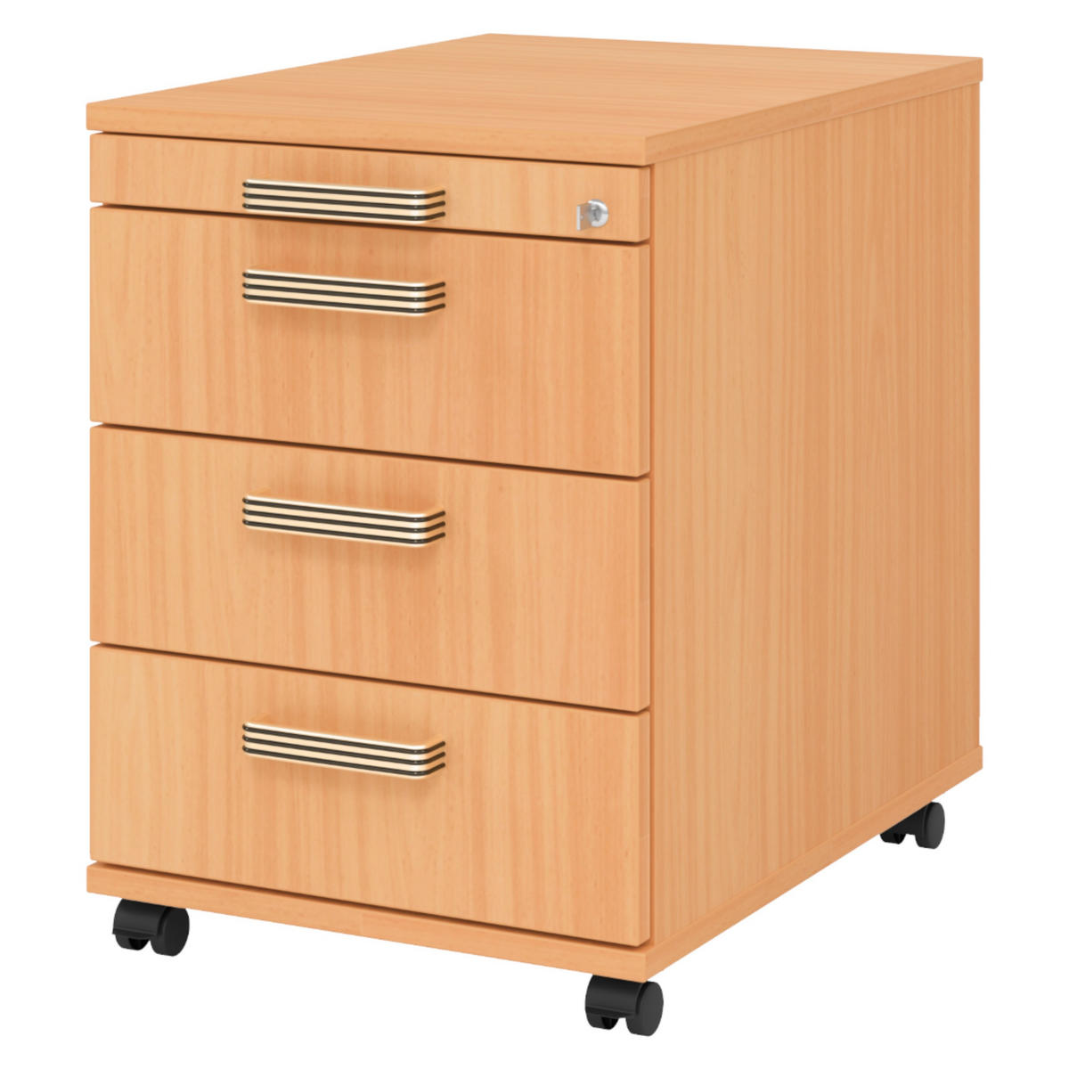 ROLLCONTAINER - 3 Materialschubladen 58/42,8/59 cm in Buchefarben Streifengriff (Kunststoff) - Buchefarben, Holzwerkstoff (42.8/59/58cm) - bümö
