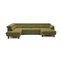 ECKSCHLAFSOFA Raven XL, Verstellbaren Kopfstützen, Bettkasten, Großes Sofa 334x198x162cm Linke, Mostaza - Hellgrün, Holz/Textil (198/334cm) - DomoHome