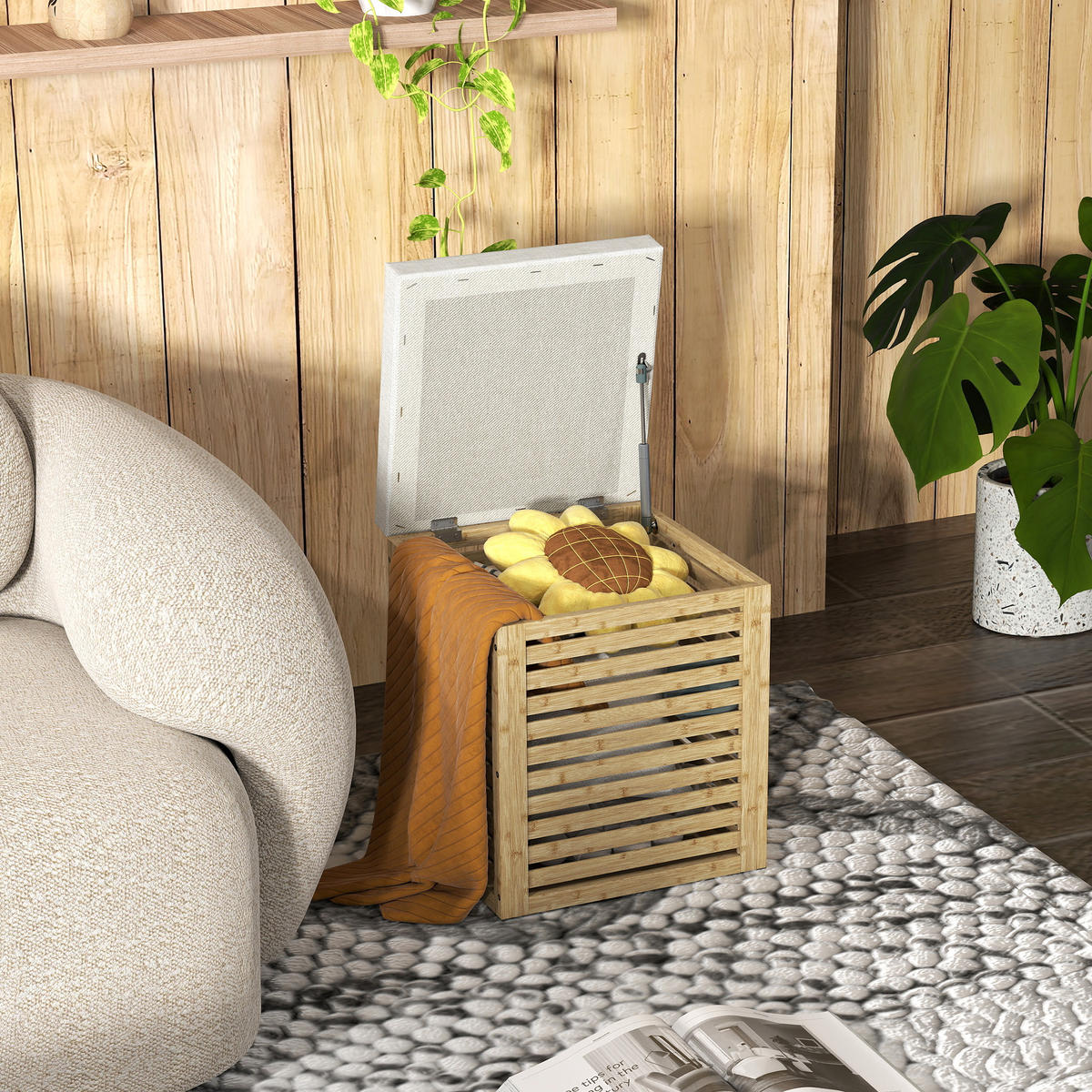 HOCKER DE-16400 mit Bambusrahmen und Lamellendesign Natur - Naturfarben, Naturmaterialien (40/47/40cm) - ComfortXL