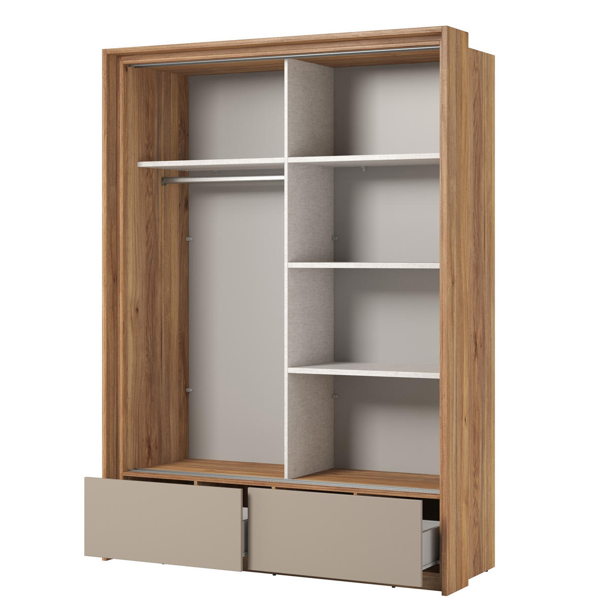 SCHWEBETÜRENSCHRANK PRESARO 159,1/219/62,9 cm 2-türig mit Spiegel Eiche Mauvella - Eichefarben/Beige, Holzwerkstoff (159.1/219/62.9cm) - MASSENO