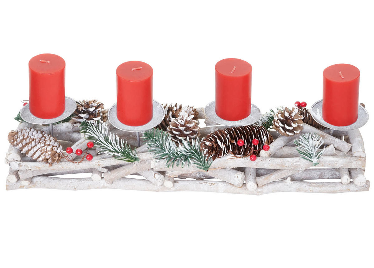 ADVENTSKRANZ LÄNGLICH HOLZ KERZEN ROT Weiß, Rot - Rot/Weiß, Holz (11cm) - MCW