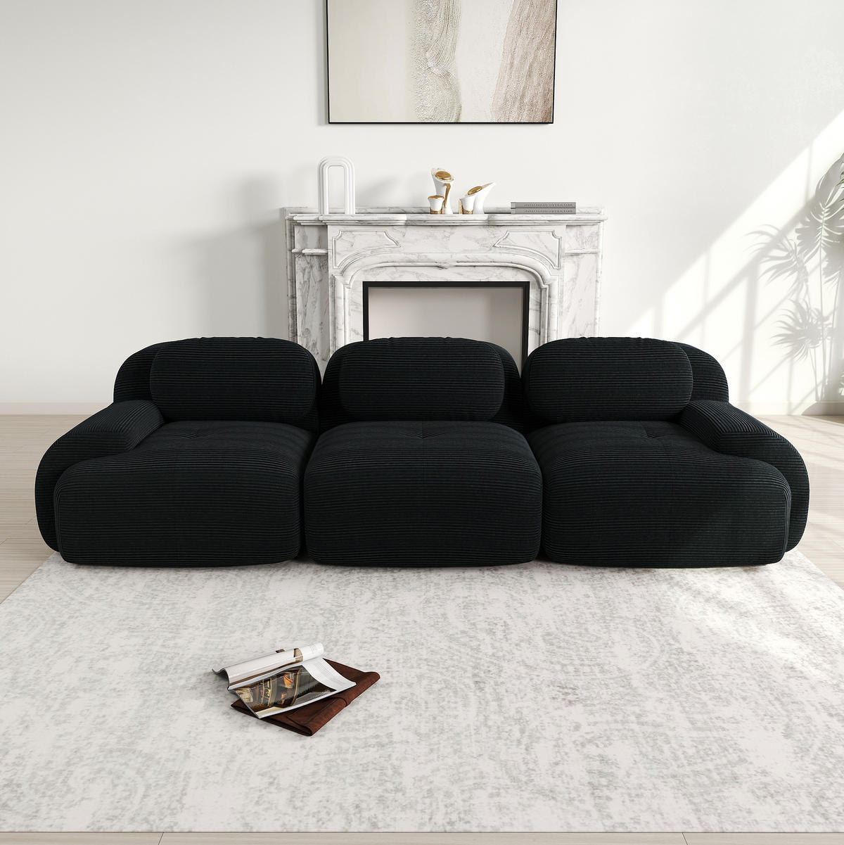 3-SITZER Sofa 298×103×75 cm Cordstoff rahmenlos modular, schwarz - Schwarz, Textil (103/75/298cm)