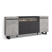 SIDEBOARD Elektrokamin, zementgrau, 200/35/87cm - Schwarz/Grau, Holzwerkstoff (200/87/35cm) - Skraut Home