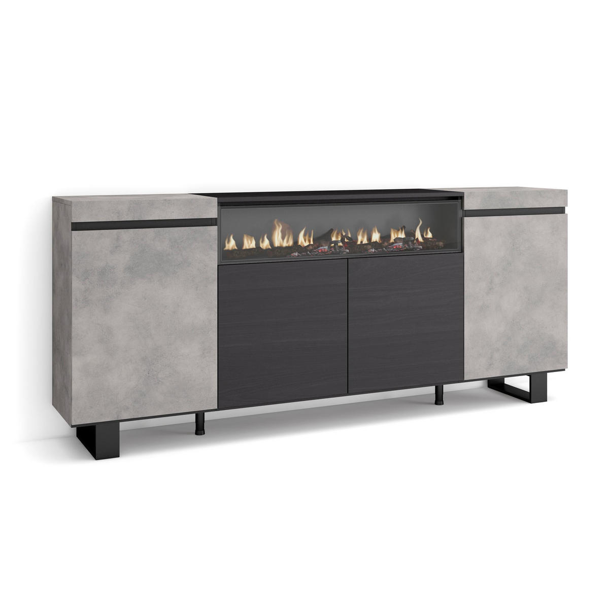SIDEBOARD Elektrokamin, zementgrau, 200/35/87cm - Schwarz/Grau, Holzwerkstoff (200/87/35cm) - Skraut Home