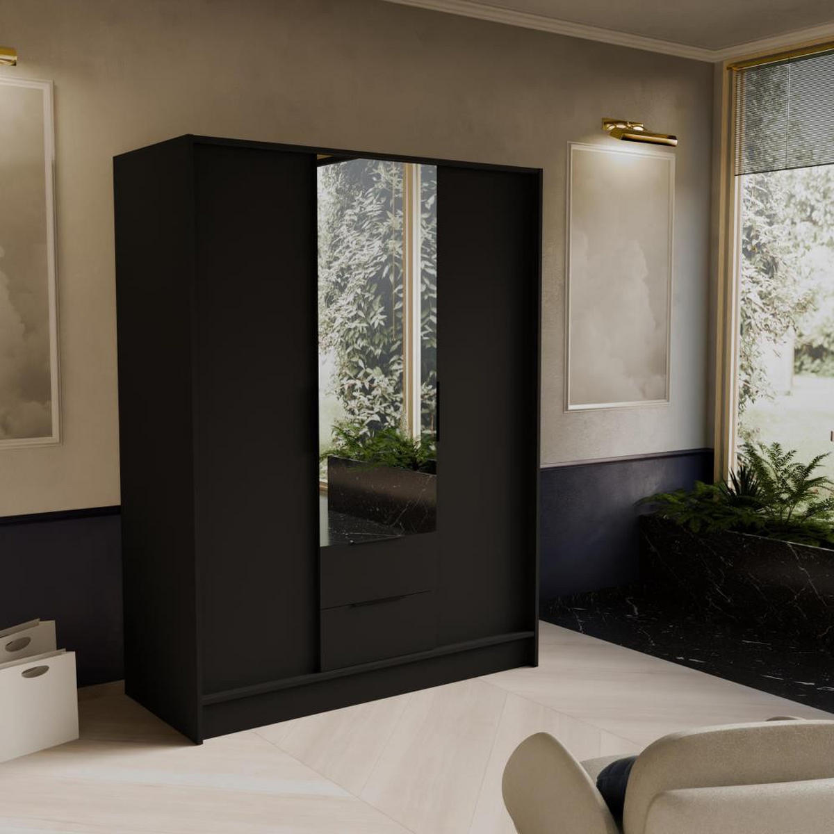DREHTÜRENSCHRANK Niko 150/51/200 cm schwarz - Schwarz, Holzwerkstoff (150/200/51cm) - Beautysofa