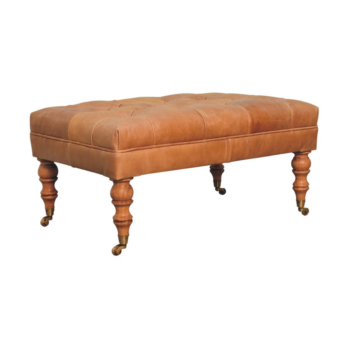 OTTOMANE Buffalo Tan Leder, helles Walnuss-Finish, Braun - Hellbraun/Braun, Leder/Holz (60/45/90cm) - Artisan Furniture