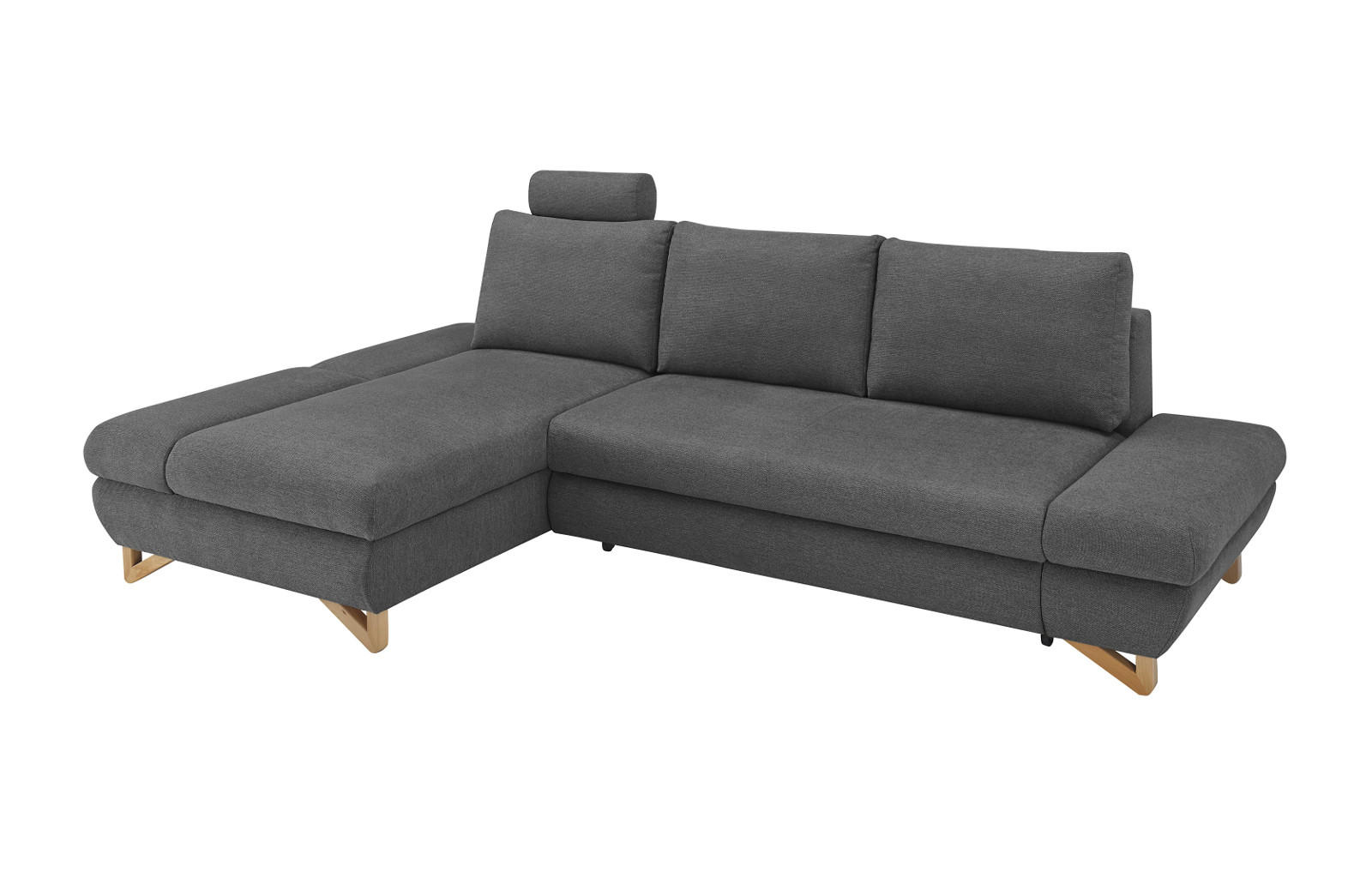 ECKSOFA grau Struktur-Stoff, Sofa mit Bettfunktion und Stauraum 284 cm - Grau, Holz/Textil (166/284cm) - Furn.Design